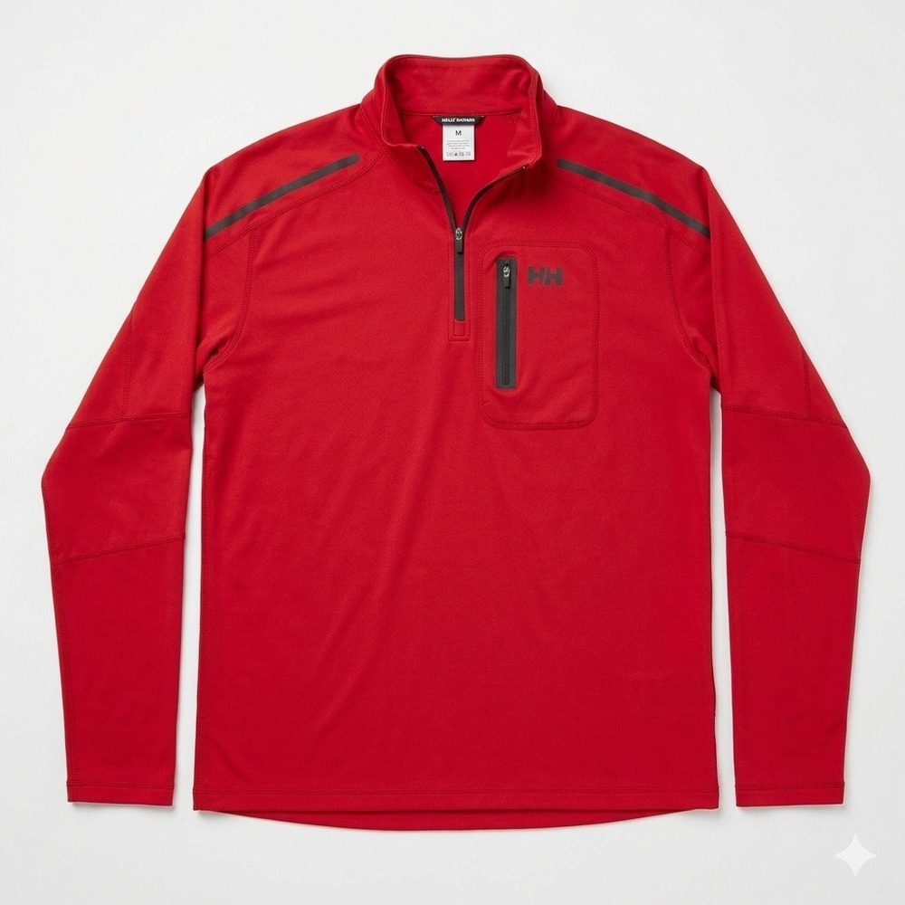 Helly Hansen Shirt Mens Large Red Lifa Active‎ Solen 1/4 Zip Pullover UPF 50 Sun